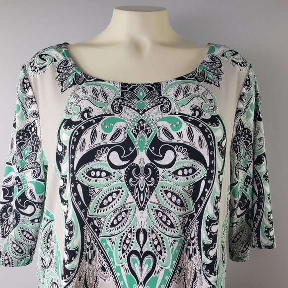 Valerie Stevens embellished top rhinestone stretch short sleeve asymmetr… - Picture 9 of 10